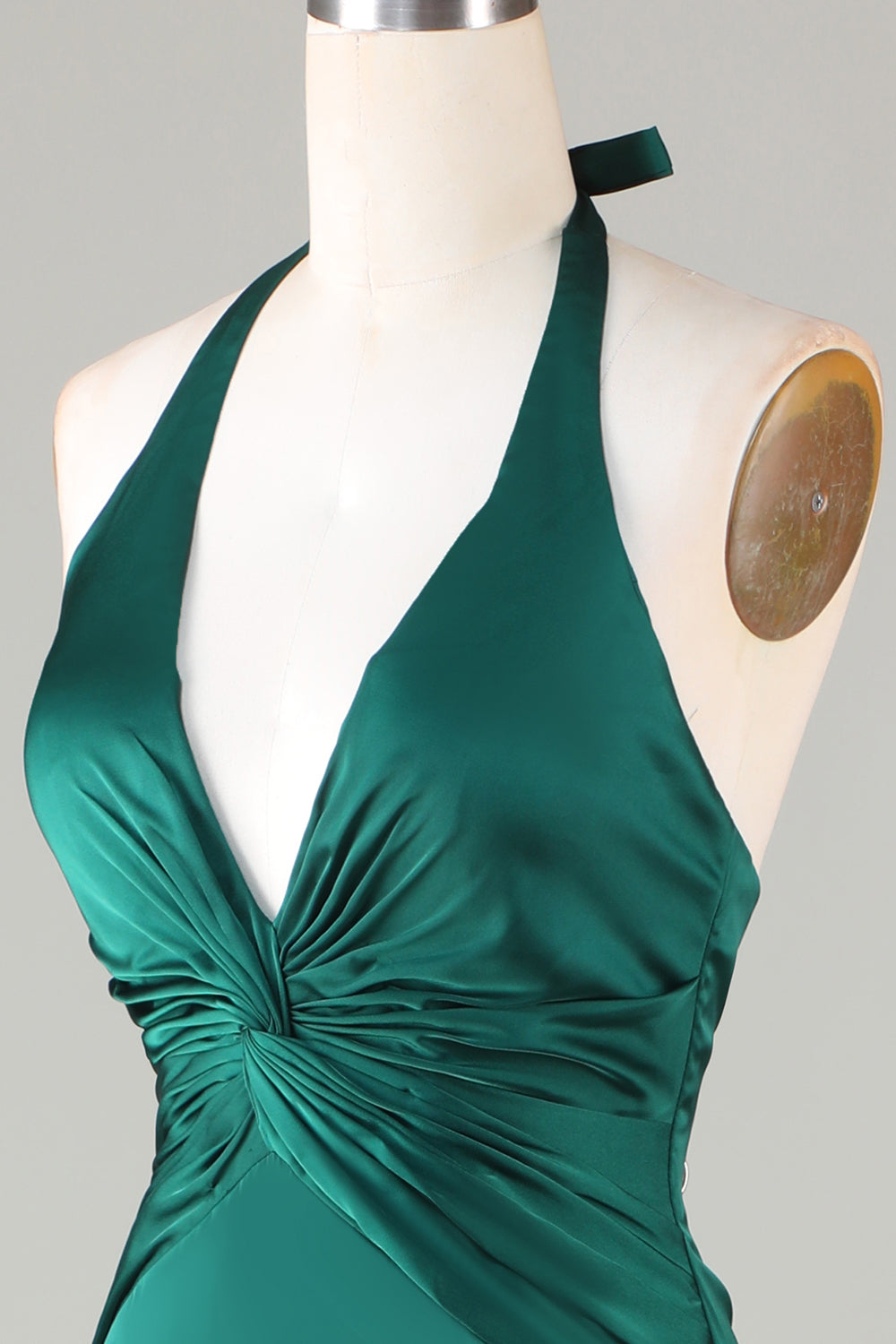 Dusty Sage Satin Halter Formal Maxi Dress