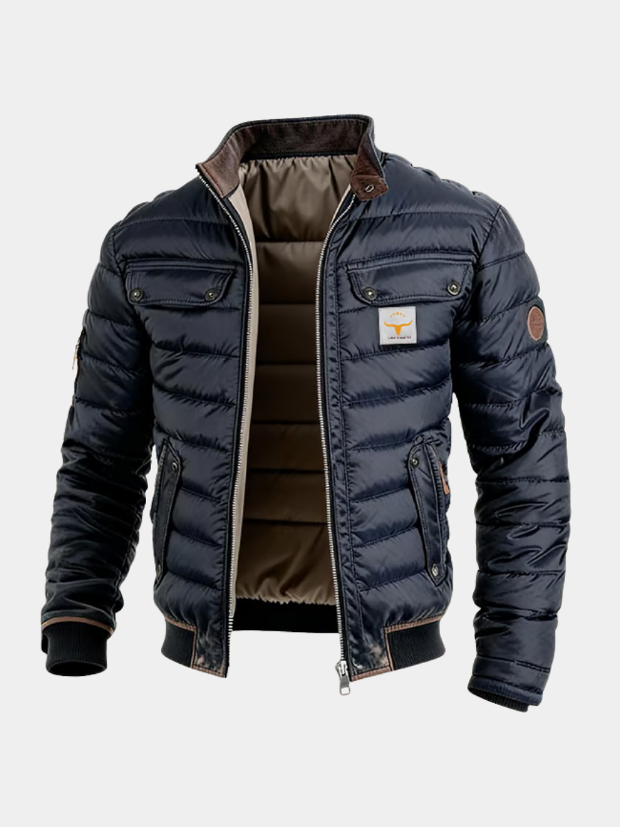 Men’s Puffer Jacket with High Collar and Zipped Pockets