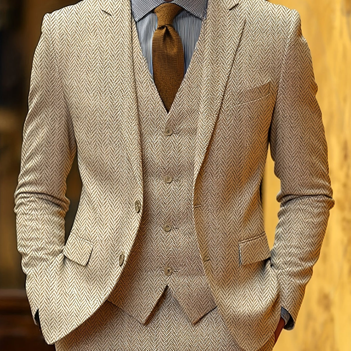 Men's Suit 3-Piece Herringbone Formal Set