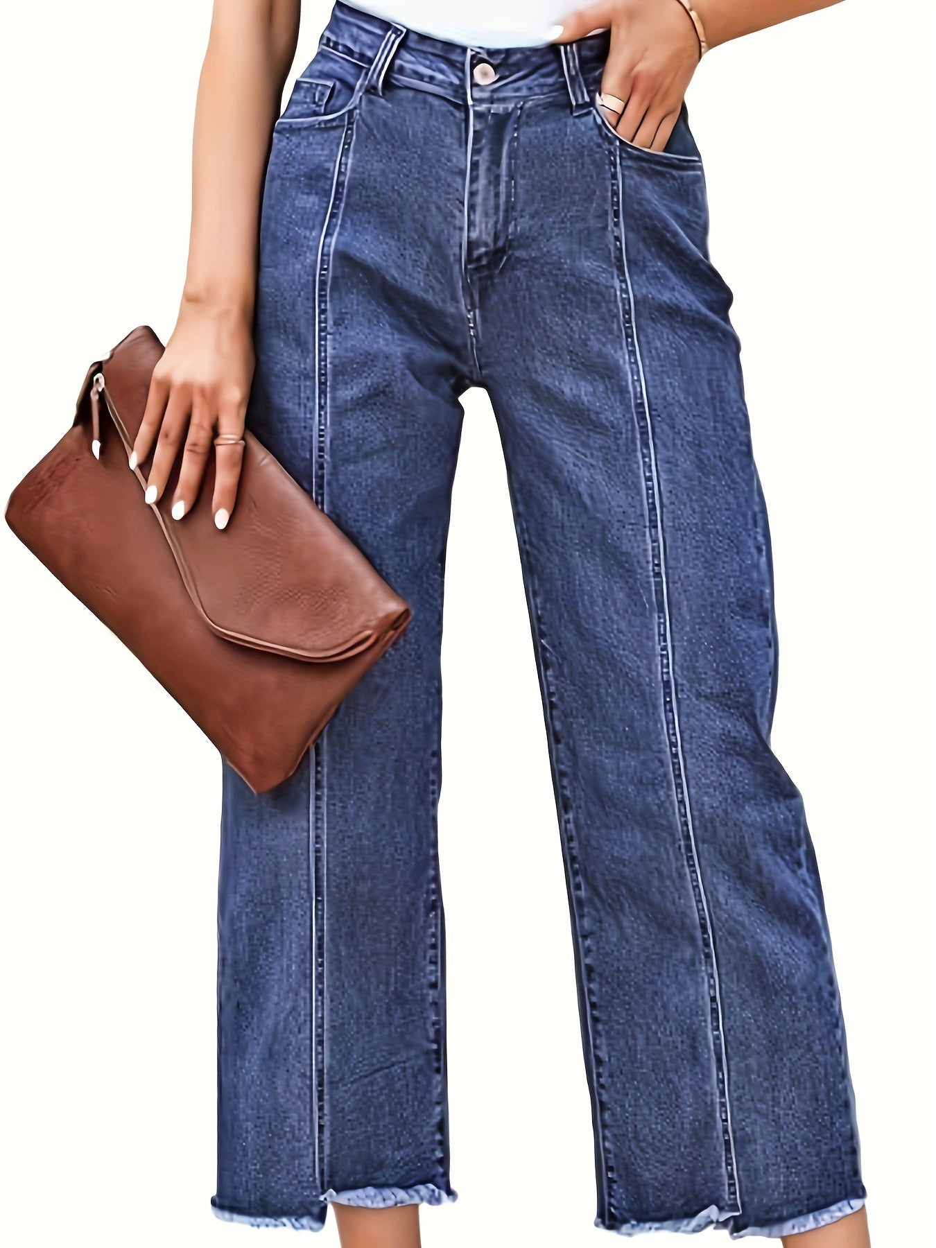 Baggy Jeans a Vita Alta Gamba Dritta Cropped