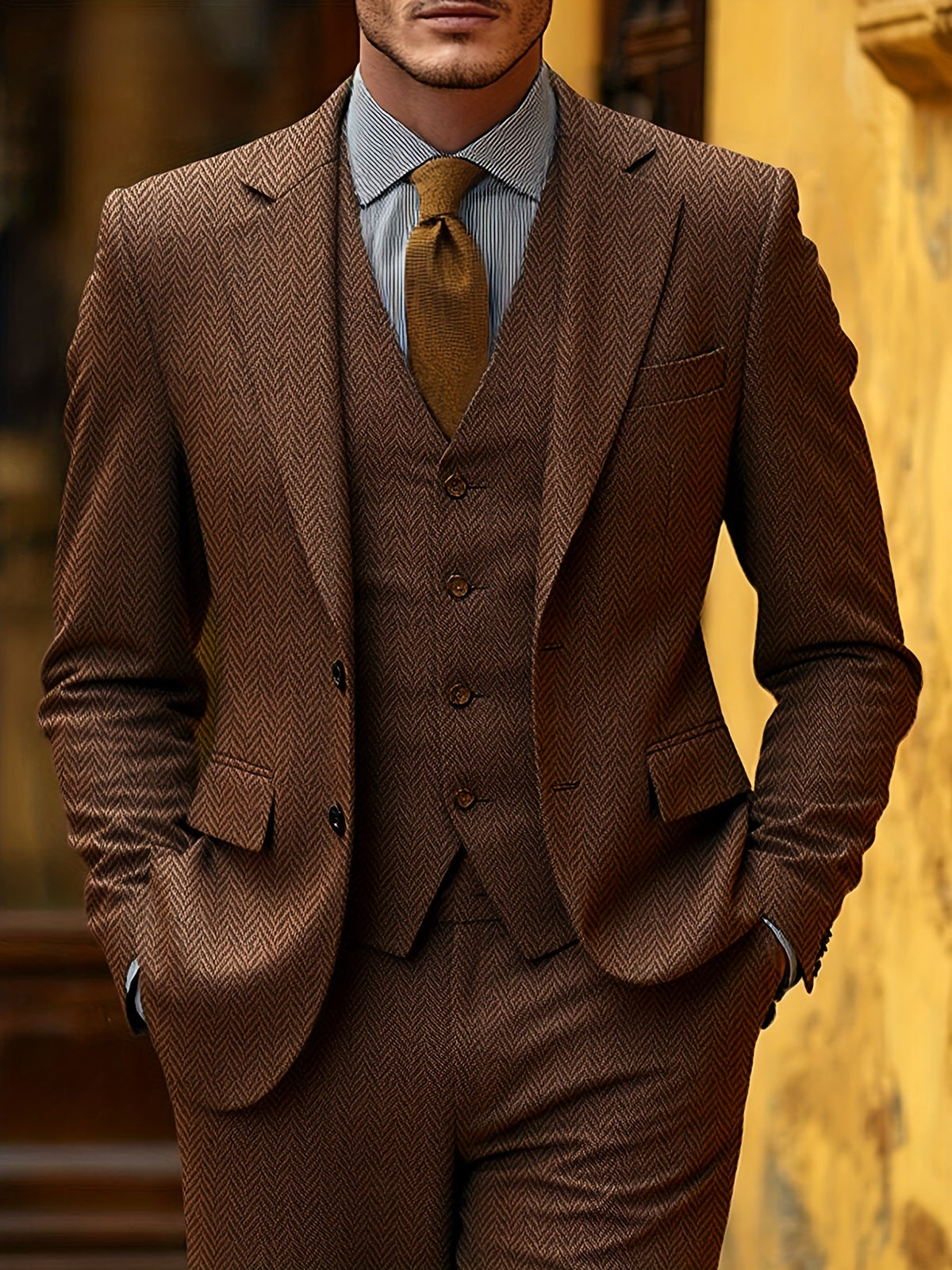 Men's Suit 3-Piece Herringbone Formal Set