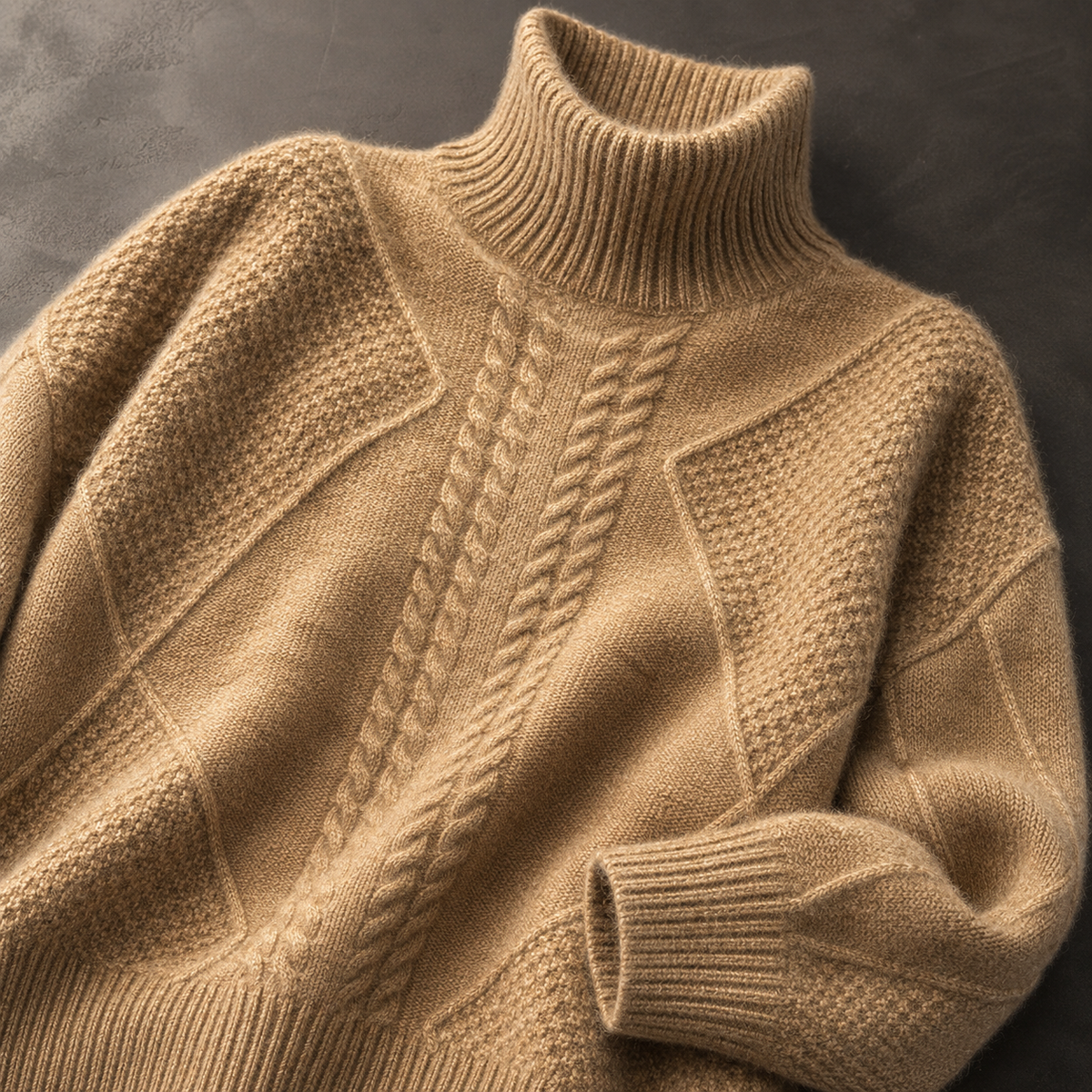Cable-knit Turtleneck Mock-Neck Sweater