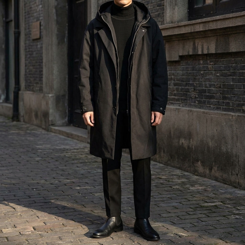 Men’s Winter Coat Long Lightweight Water-Repellent Windproof with Hood