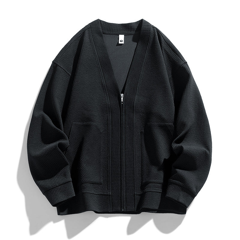 Men's Textured Knit Cardigan with Zipper