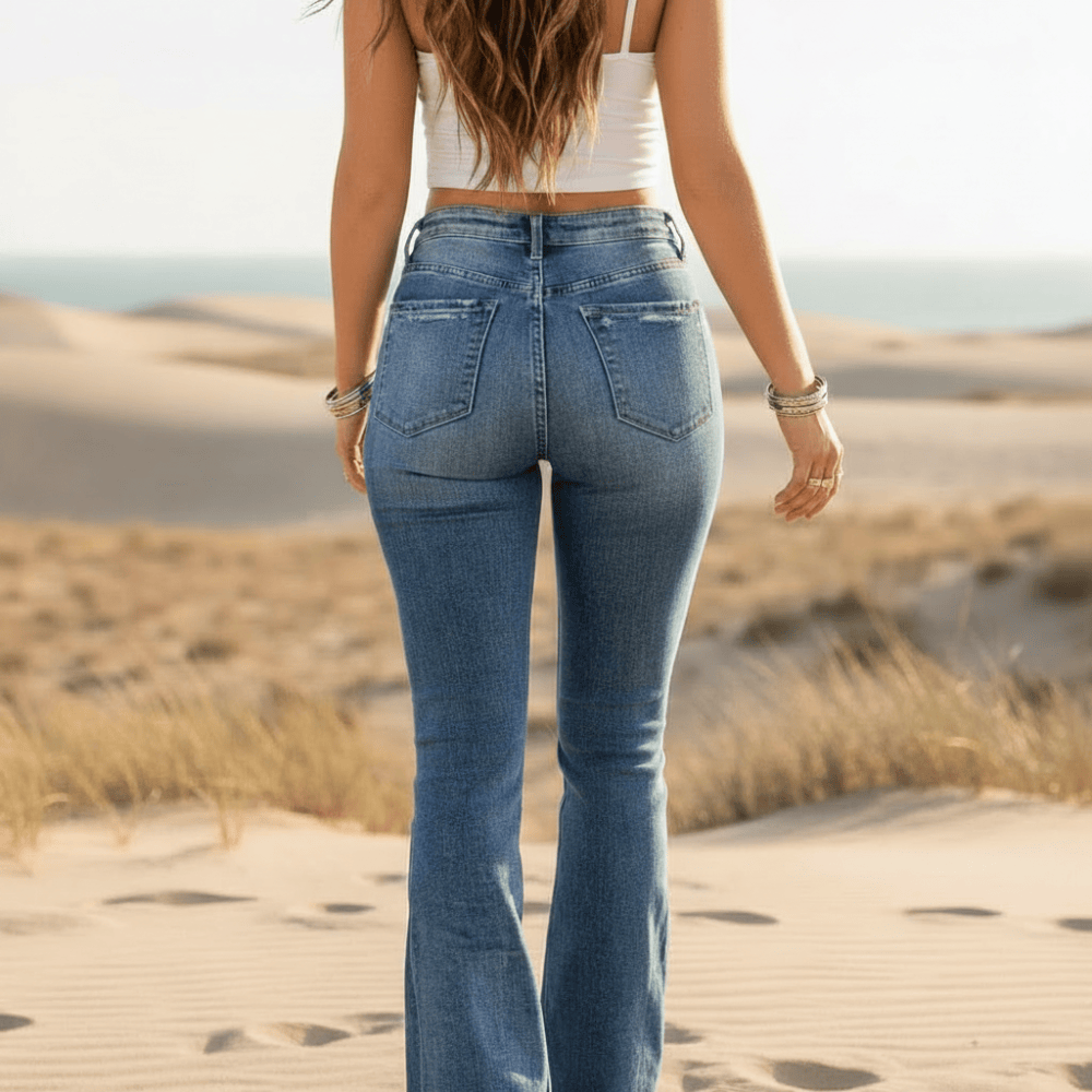 Vintage High Waist Distressed Flared Jeans