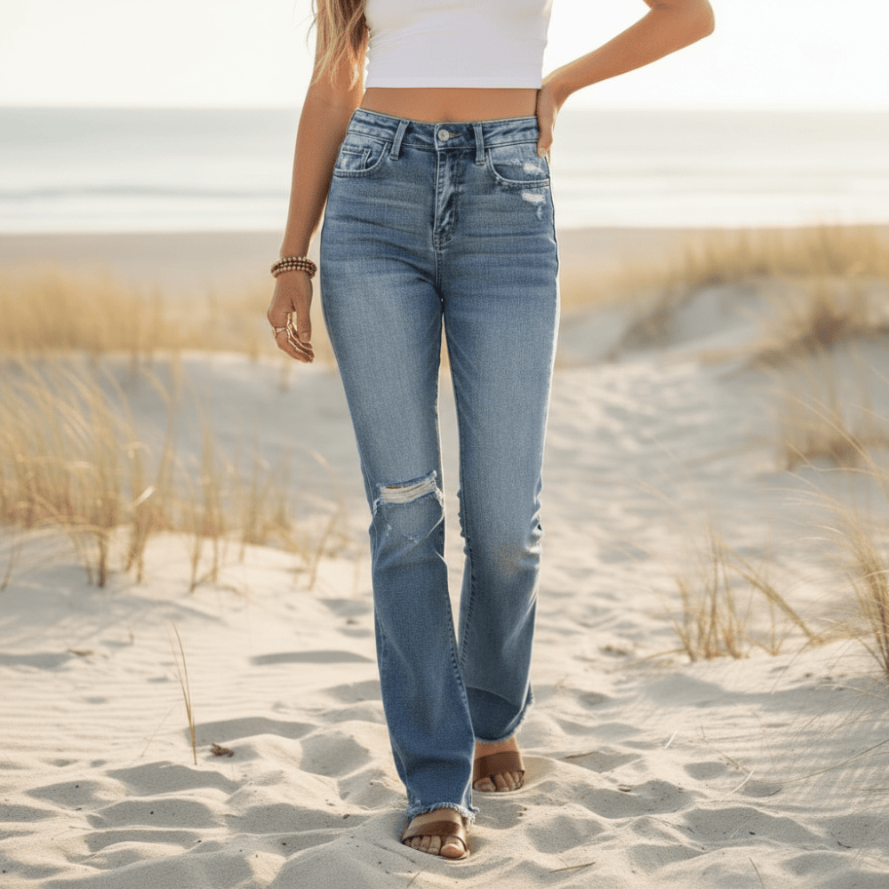 Vintage High Waist Distressed Flared Jeans