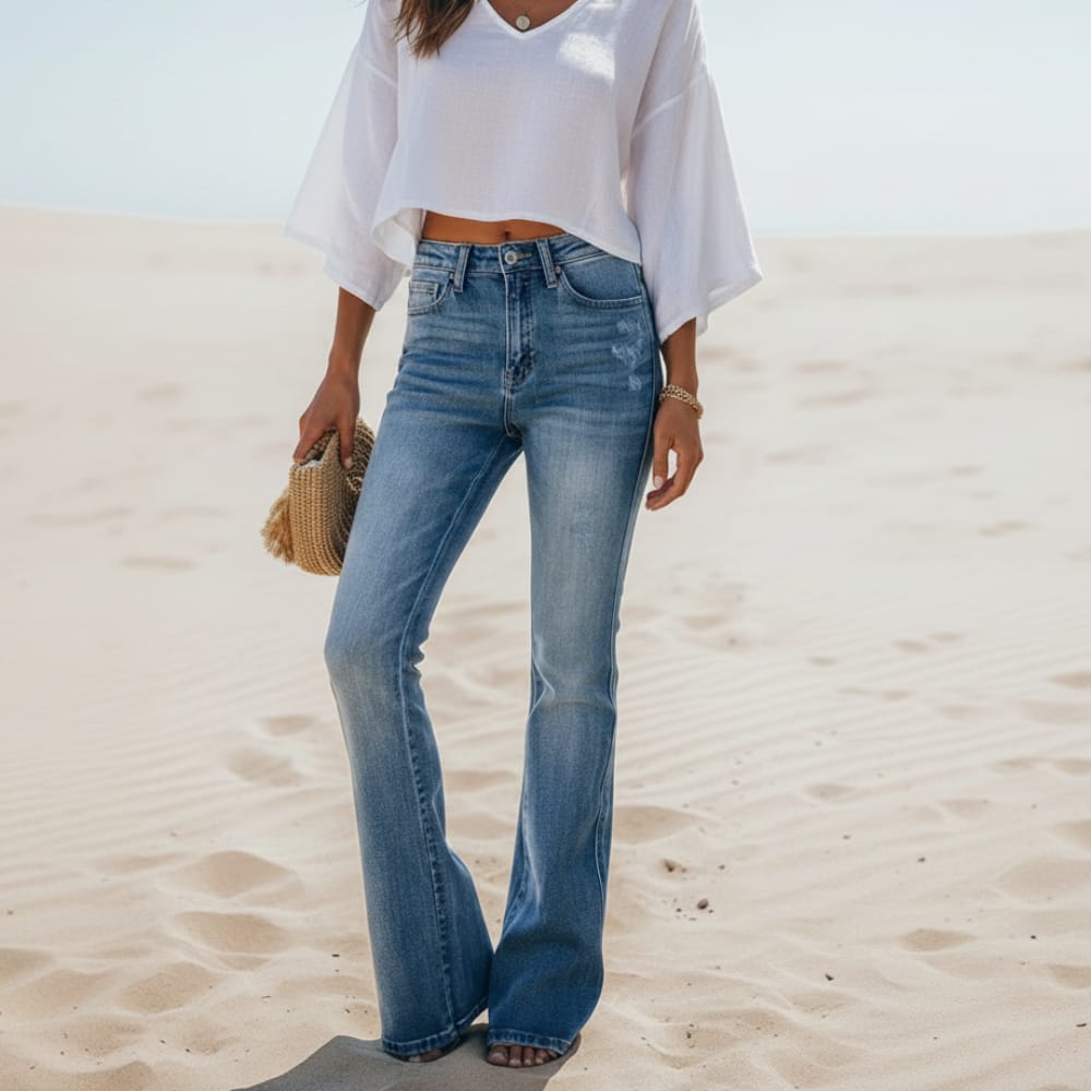 Boho High Waist Flare Jeans in Denim