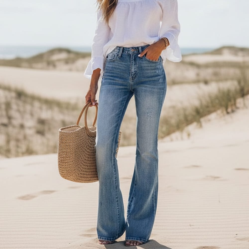 Boho High Waist Flare Jeans in Denim