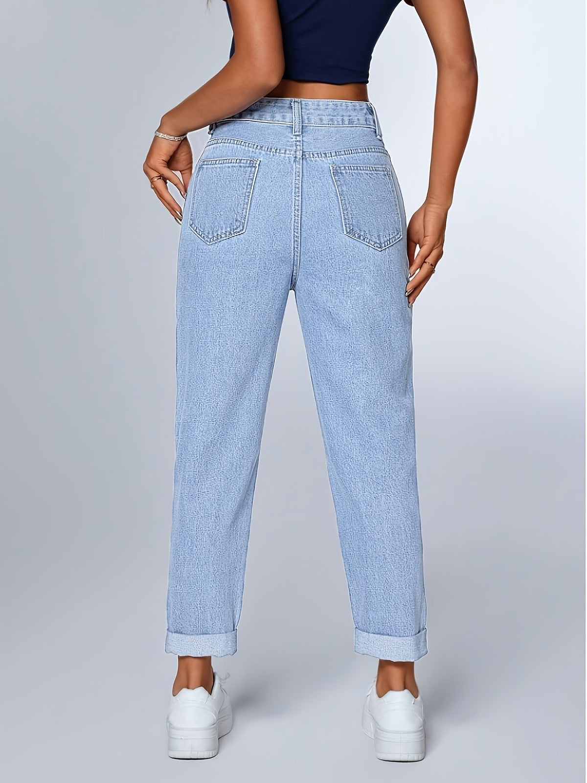 High-Waisted Mom-Fit Jeans in Light Denim