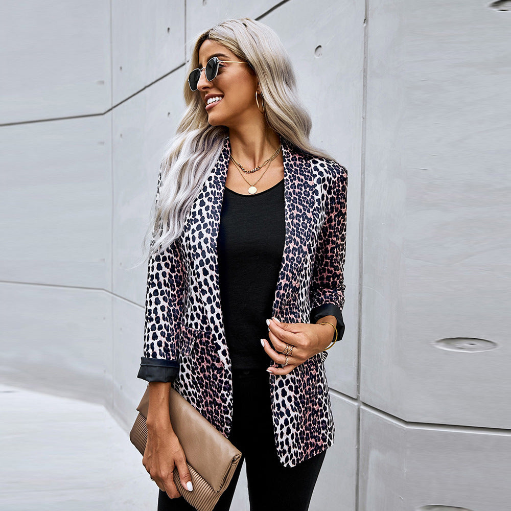 Elegant Leopard Print Relaxed Fit Blazer