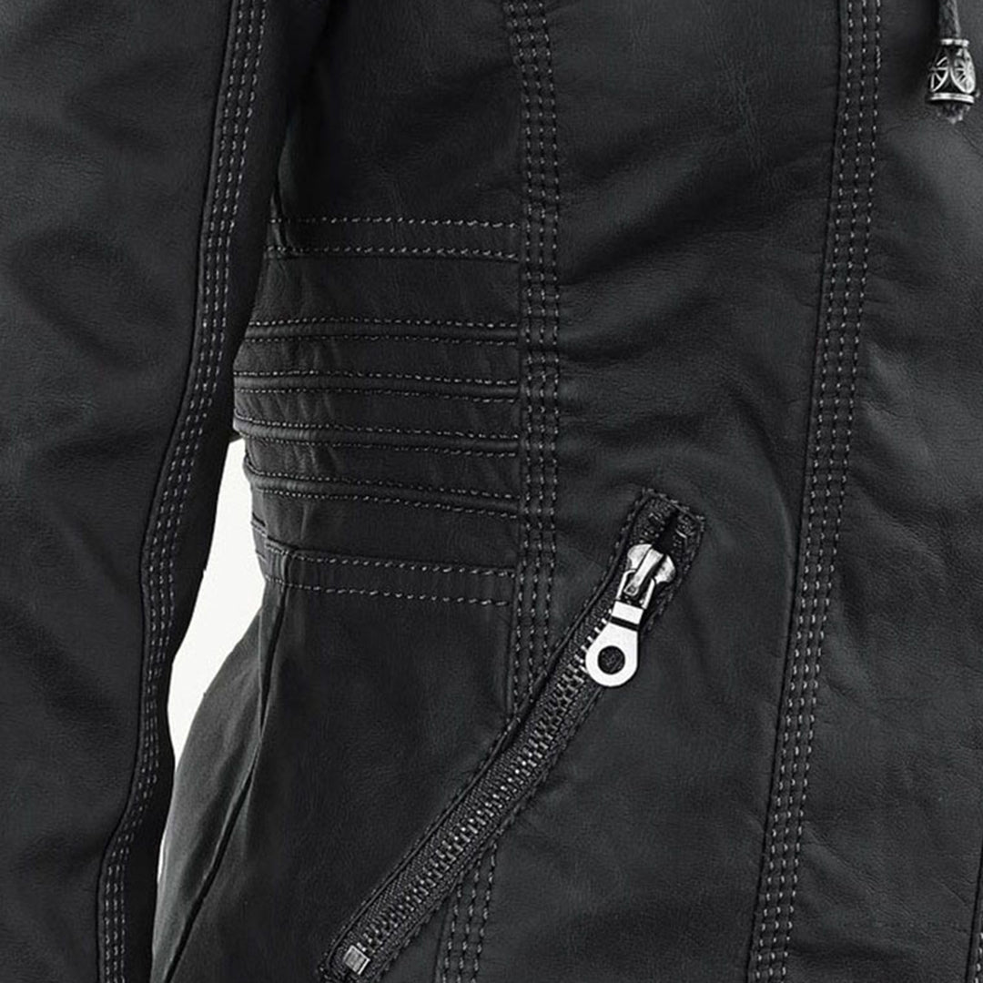 Women’s Quilted Leather Motorcycle Jacket with Hood