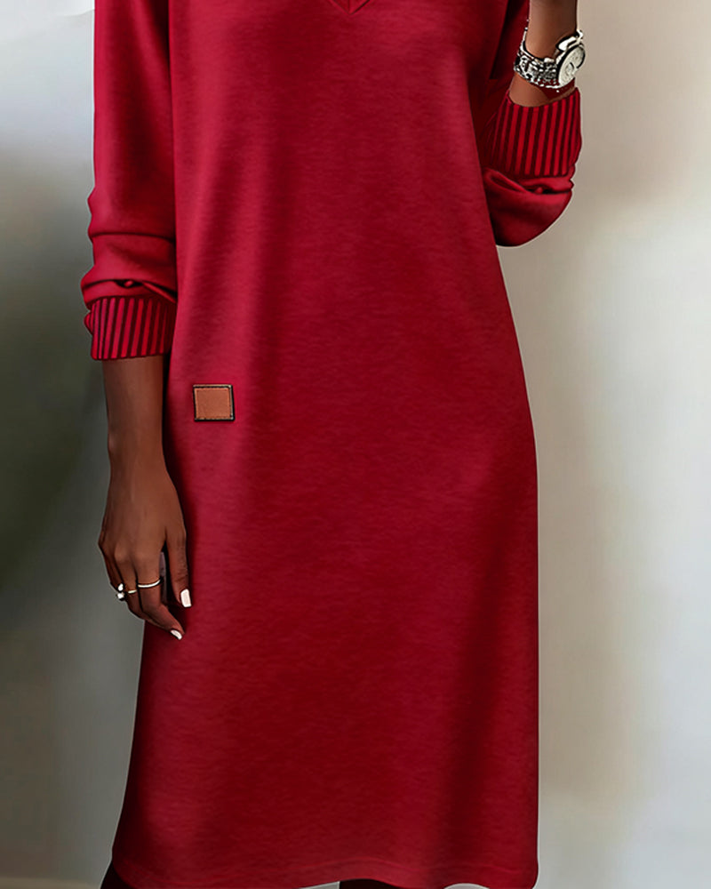 Relaxed V-Neck Midi Sweater Dress