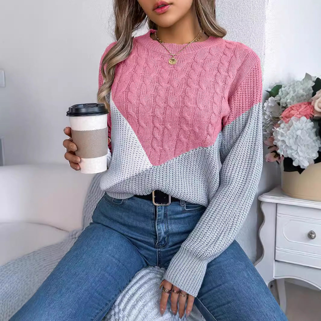 Women's Long-Sleeve Torchon Sweater with Contrast Details