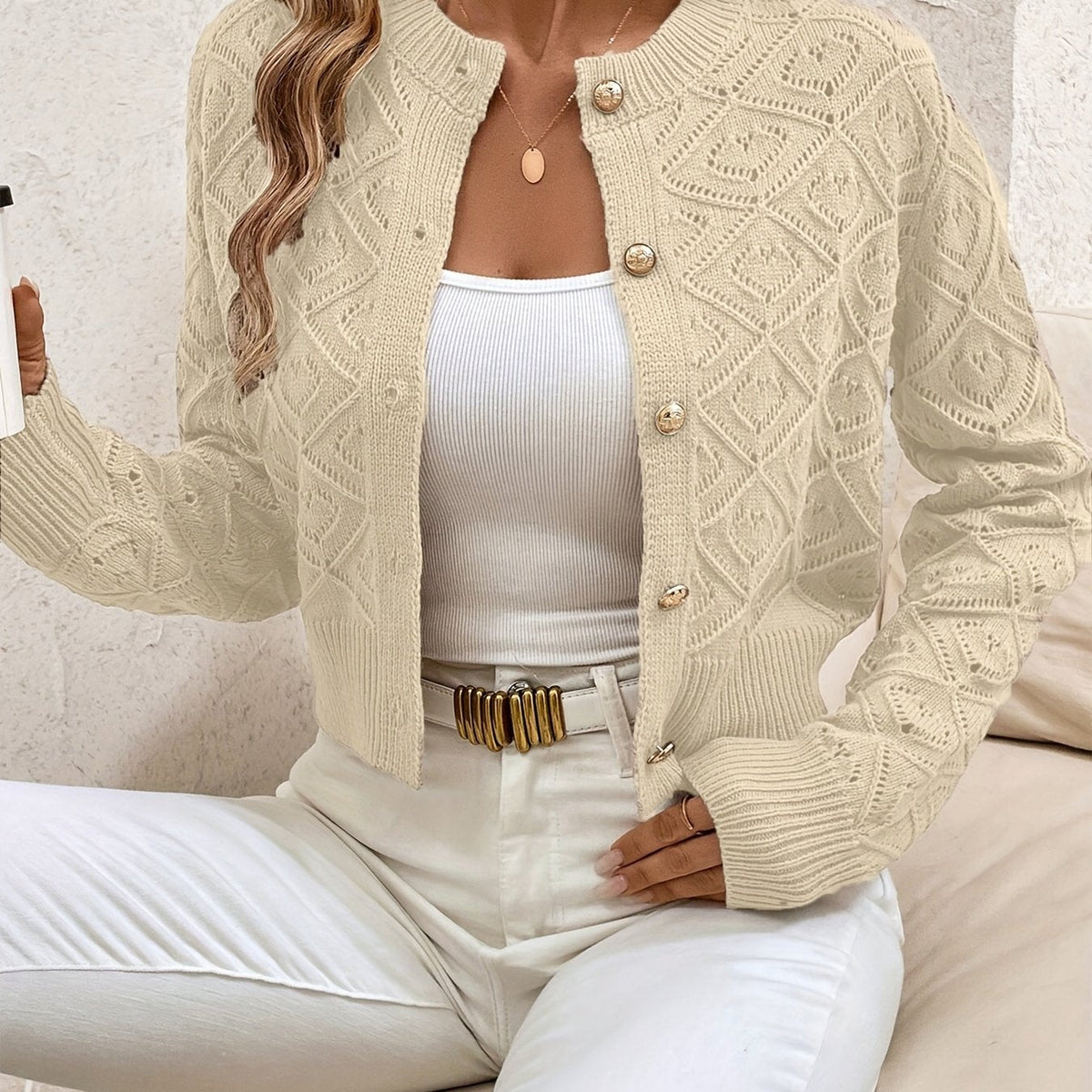 Women's Short Quilted Cardigan with Buttons