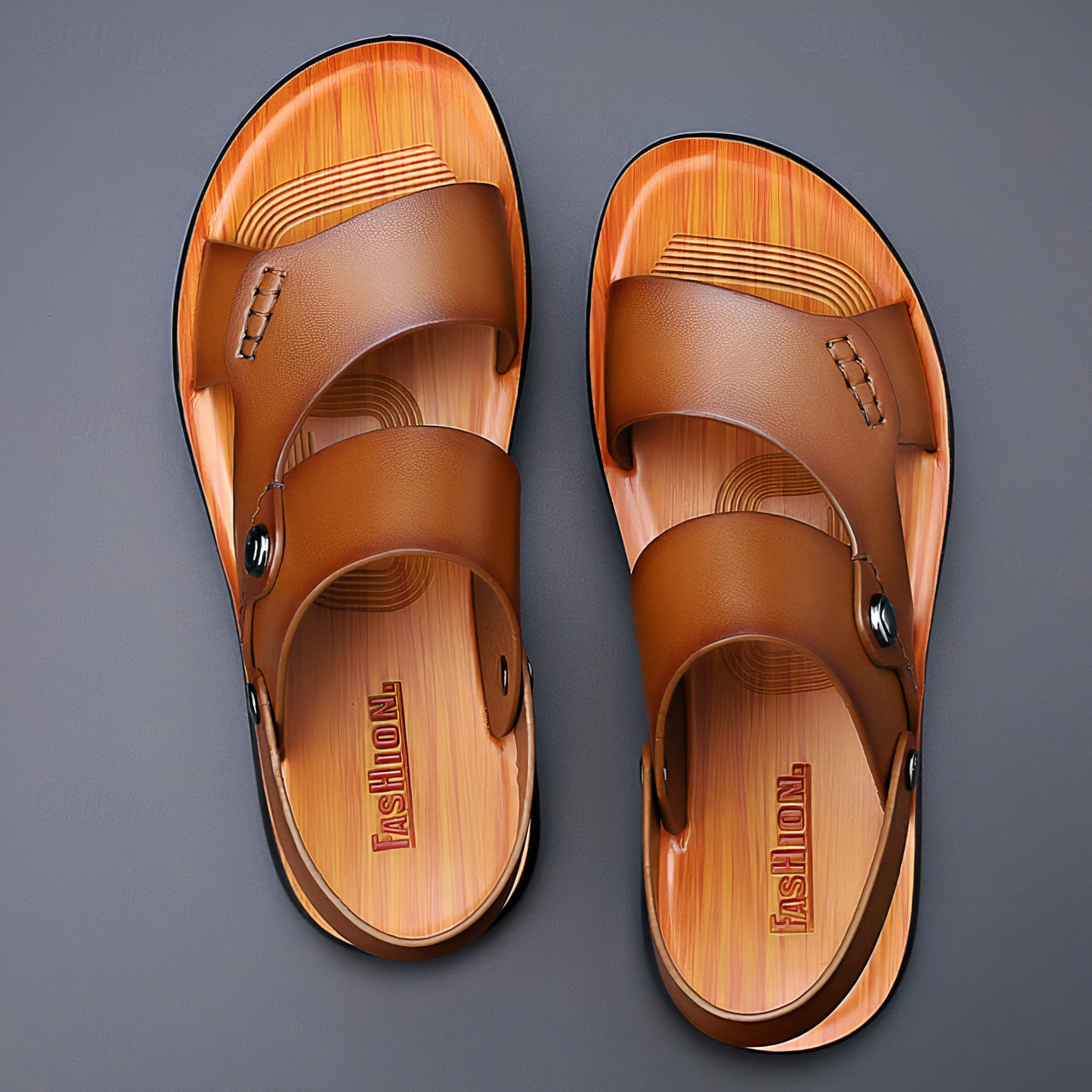 Adjustable Men’s Orthopedic Leather Slide Sandals