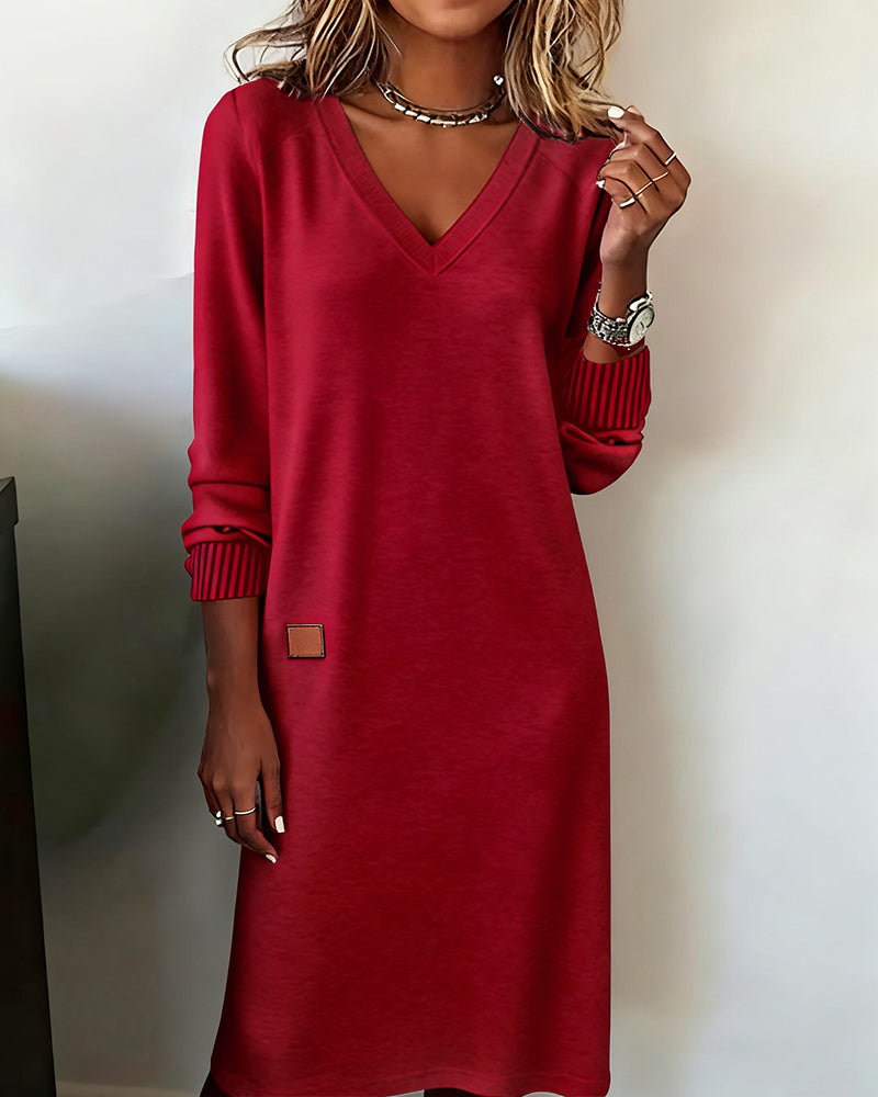 Relaxed V-Neck Midi Sweater Dress