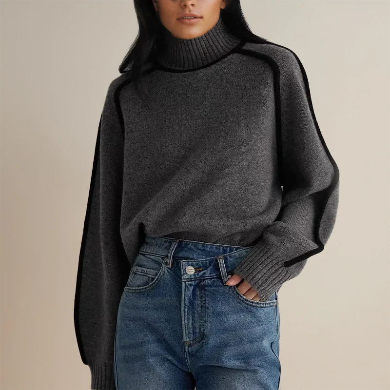 Oversized Turtleneck Sweater with Contrast Trim