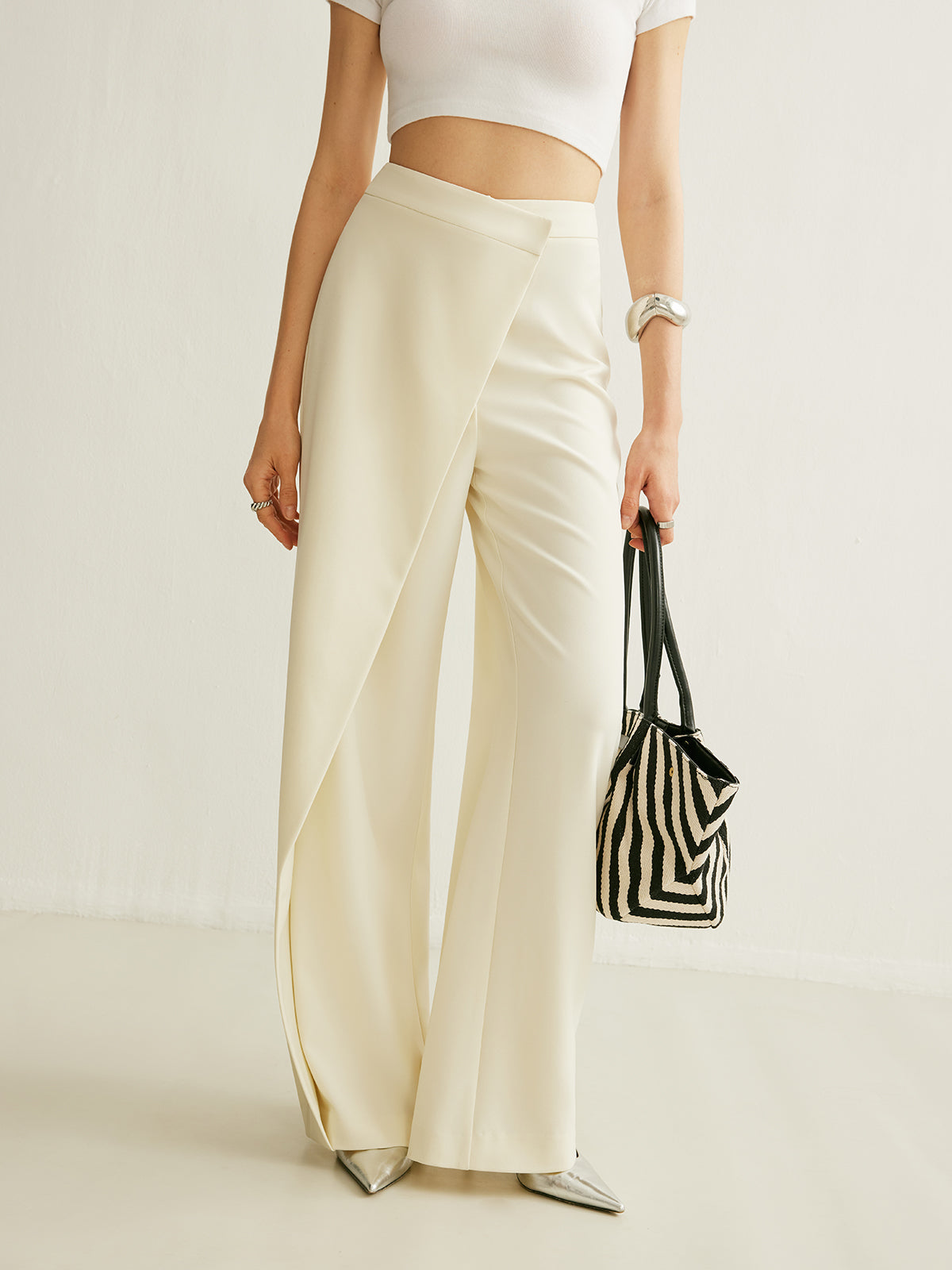Women's High-Waisted Asymmetrical Wrap Wide-Leg Pants