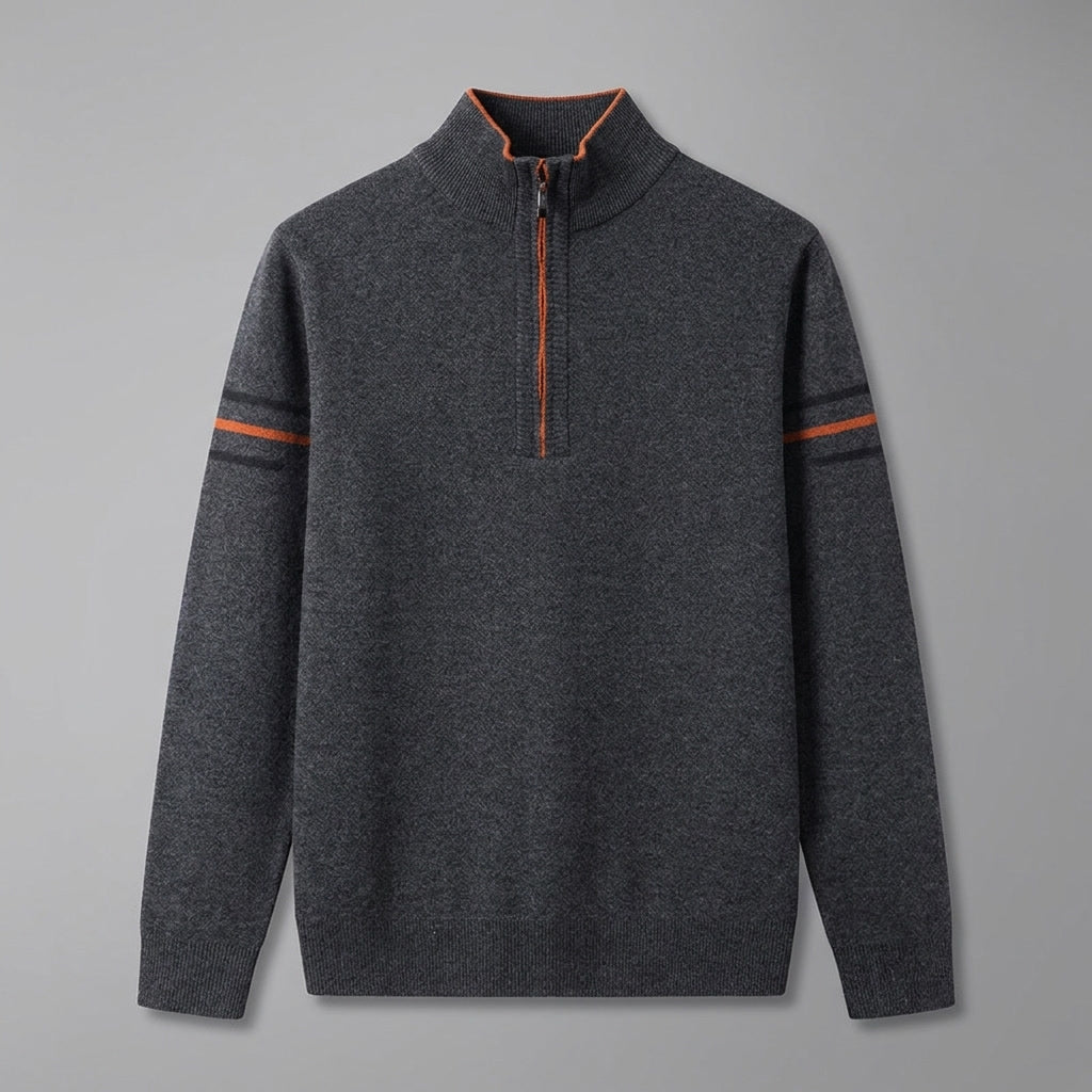 Men’s Quarter Zip Sweater with Contrast Stripes