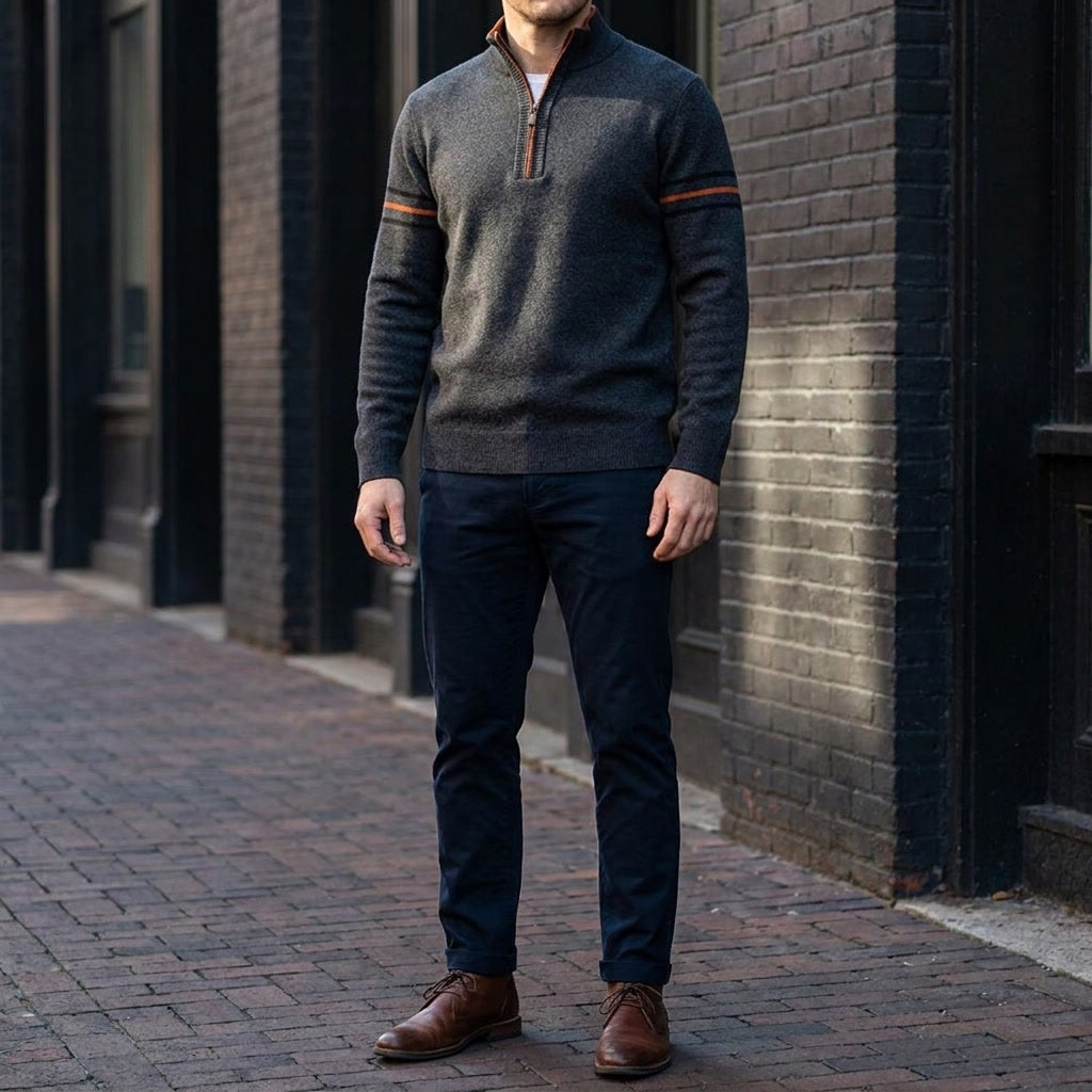 Men’s Quarter Zip Sweater with Contrast Stripes