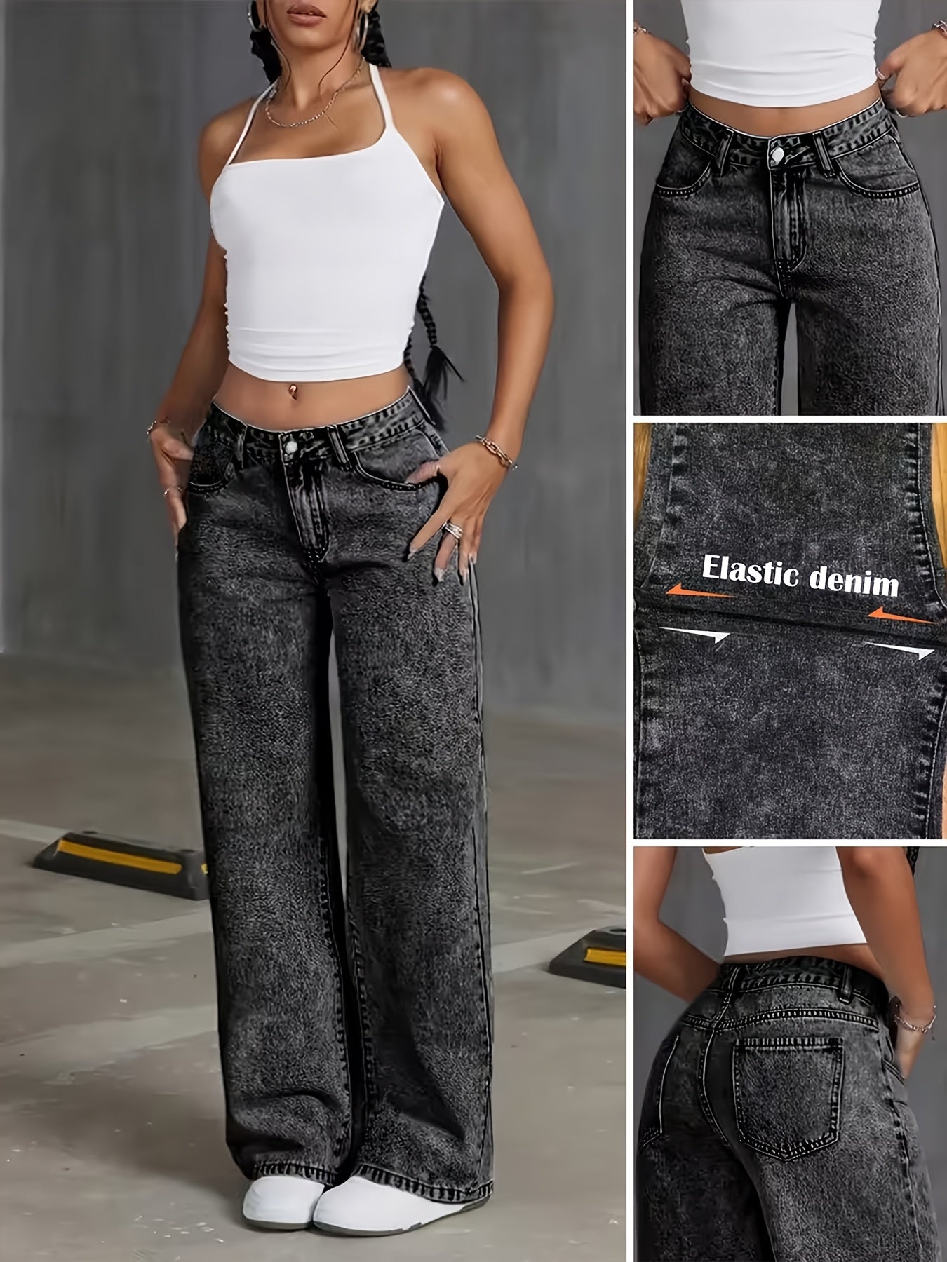 Washed High Waist Baggy Jeans