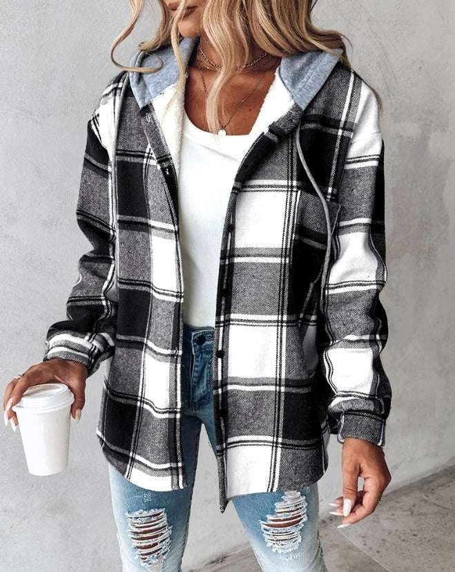 Women’s Cardigan with Hood, Drawstring and Patterned Print