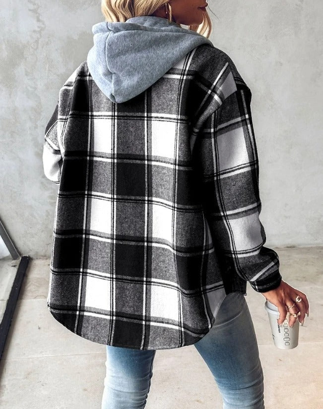 Women’s Cardigan with Hood, Drawstring and Patterned Print
