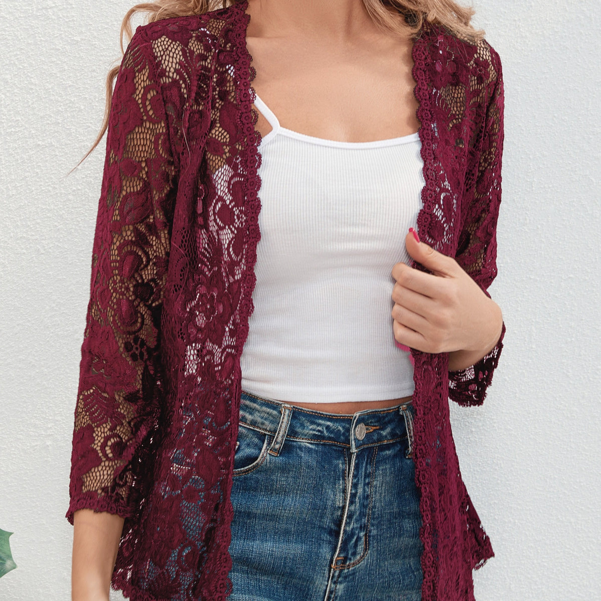 Cardigan Donna Traforato Floreale con Apertura Frontale