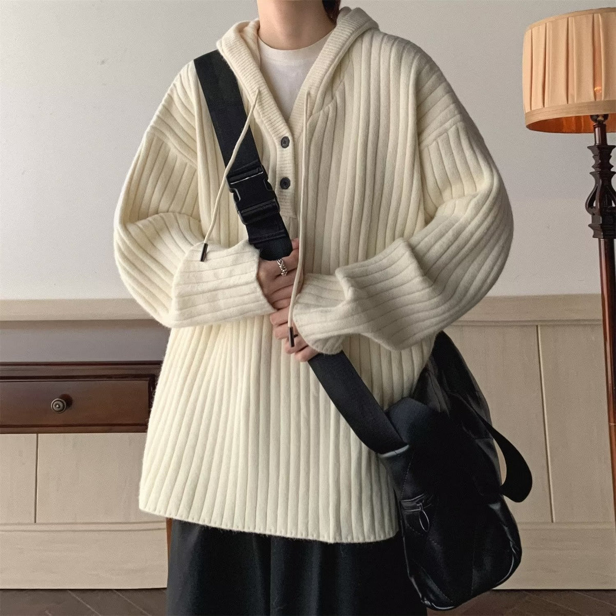 Men’s Oversized Waffle Knit Cardigan