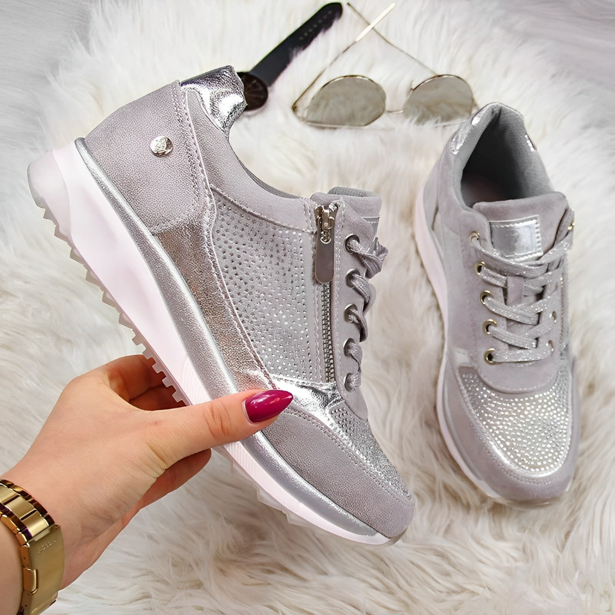 Orthopedic Sneakers for Women with Zip & Cushioned Soles