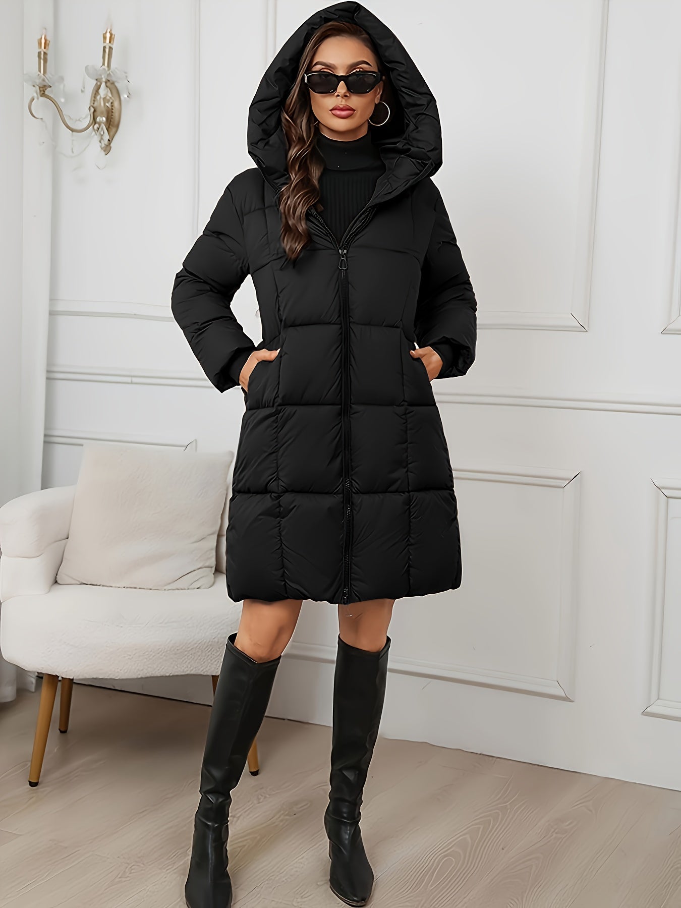 Puffer Jacket Women Long Hooded Quilted Winter
