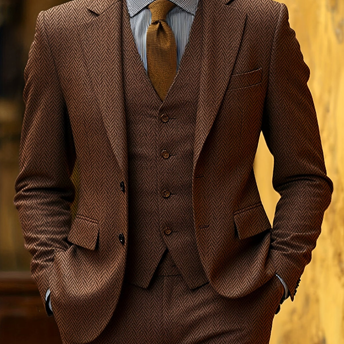 Men's Suit 3-Piece Herringbone Formal Set