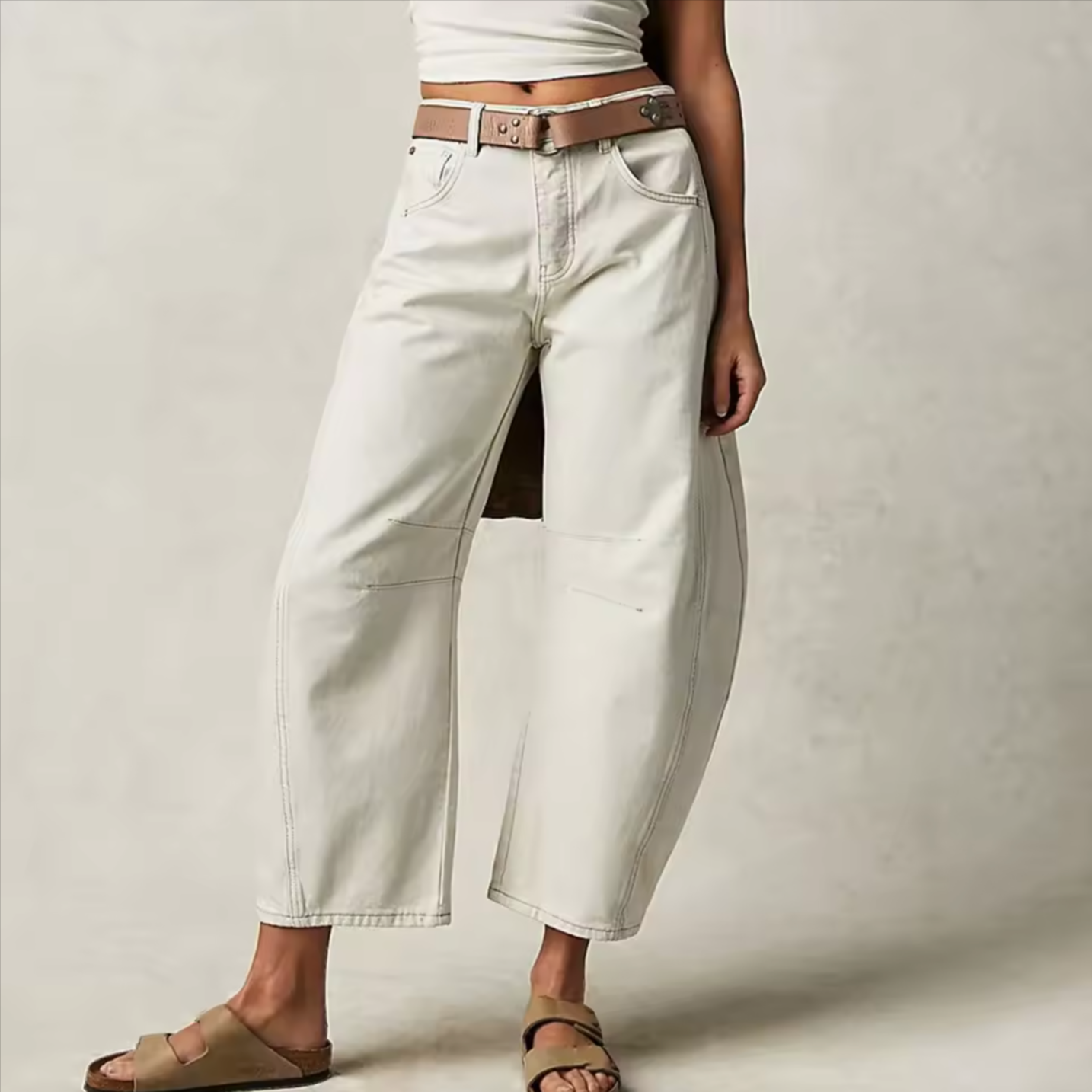 Women's Barrel Leg Ankle Length Jeans | Curved Leg Denim Pants