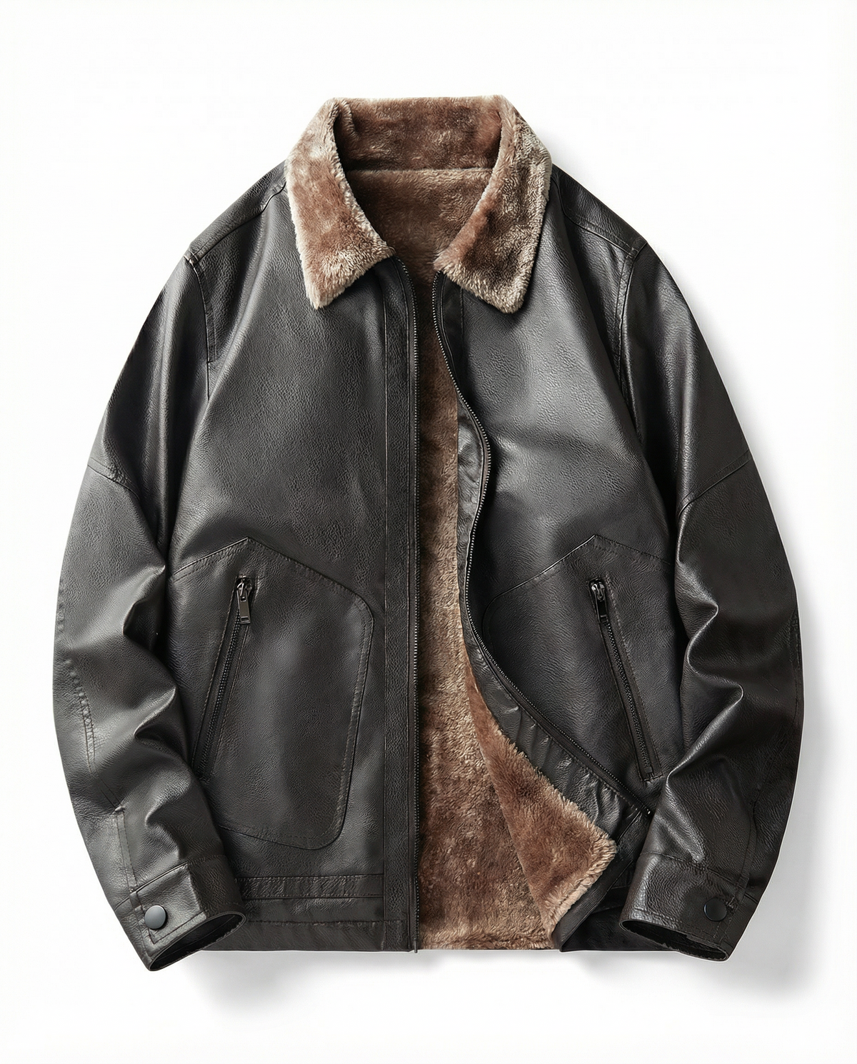 Men’s Leather Bomber Jacket with Shearling Lining