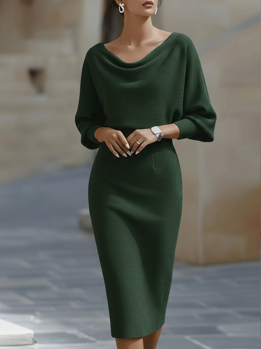 Elegant White Batwing Sleeve Midi Dress