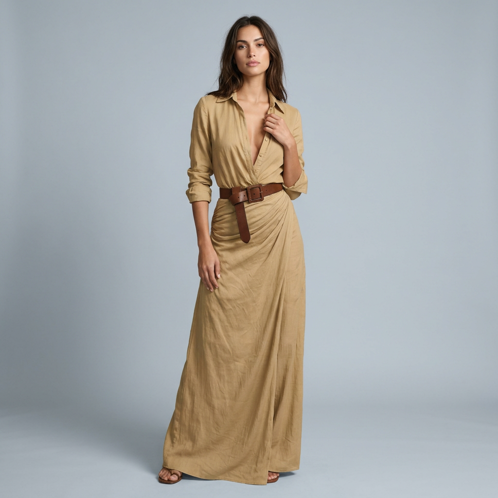 Elegant Shirt Dress Women Long Sleeve