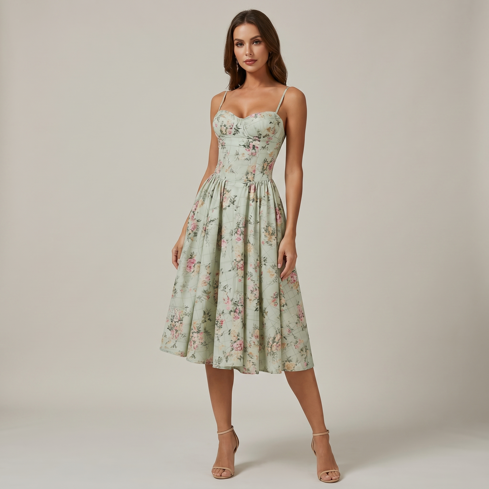 Stylish Women’s Midi Dress – Sweetheart Neck Design