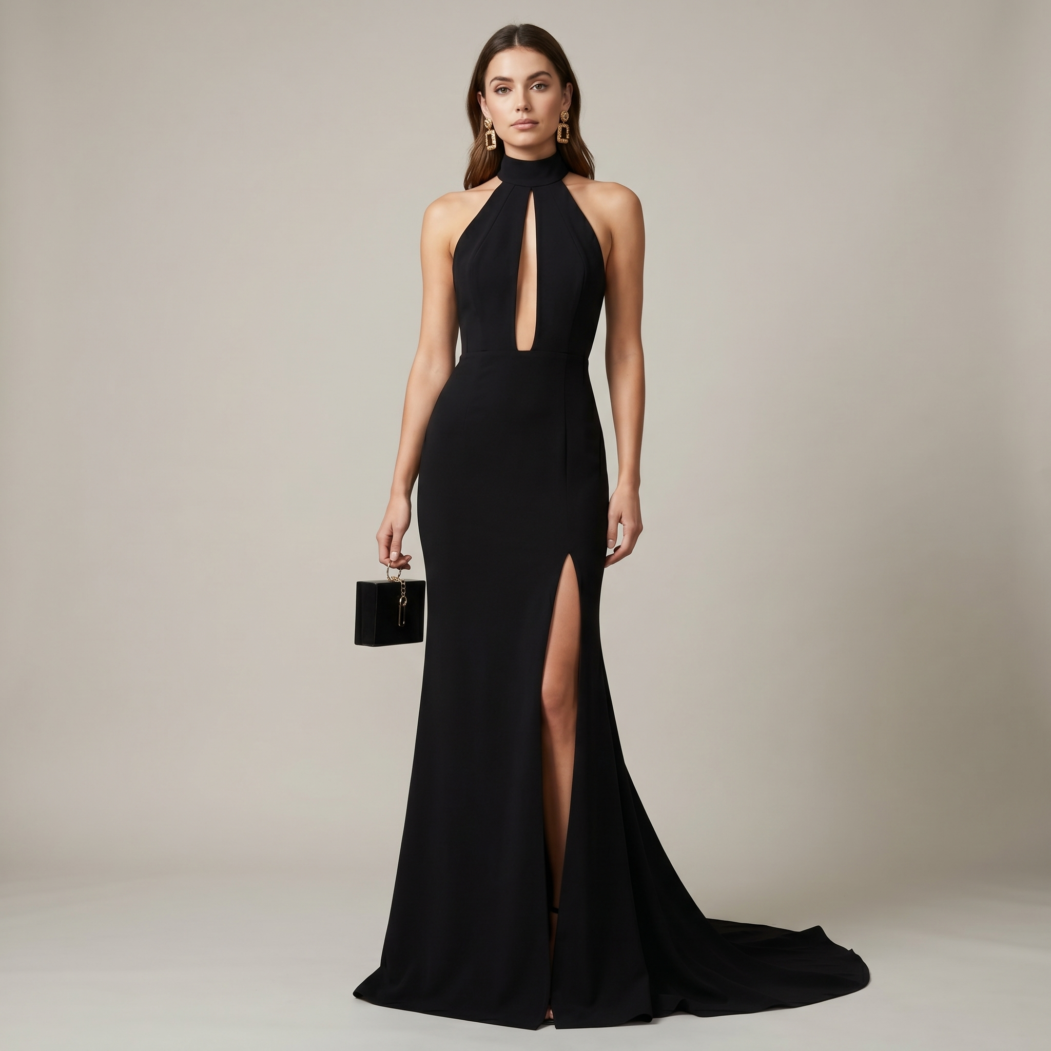 Classic Black Halter Neck Mermaid Long Evening Dress