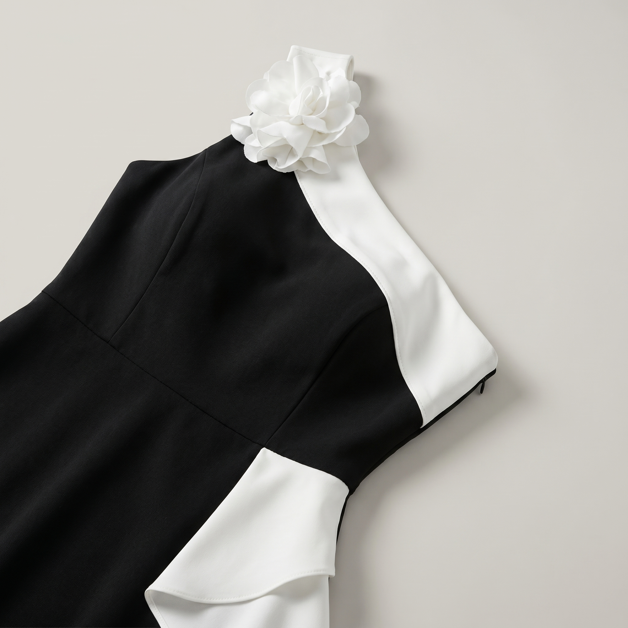 Long Black Tie Dress – One Shoulder Floral Design