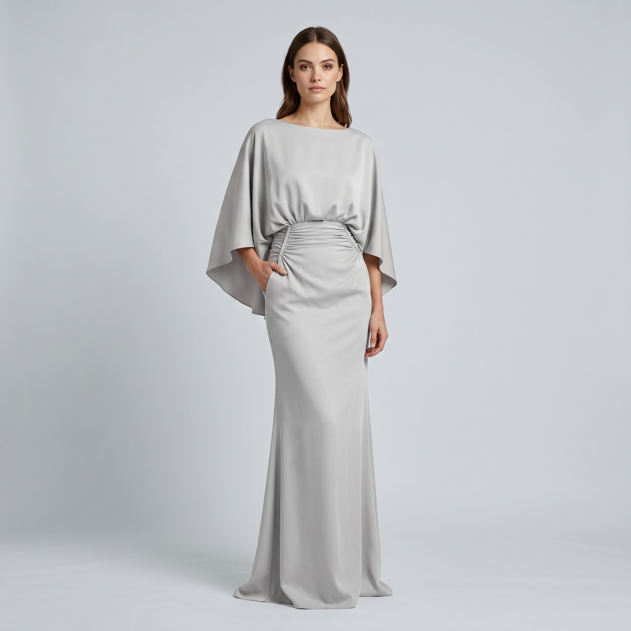 Silver Boat Neck Mermaid Formal Dress with Pockets