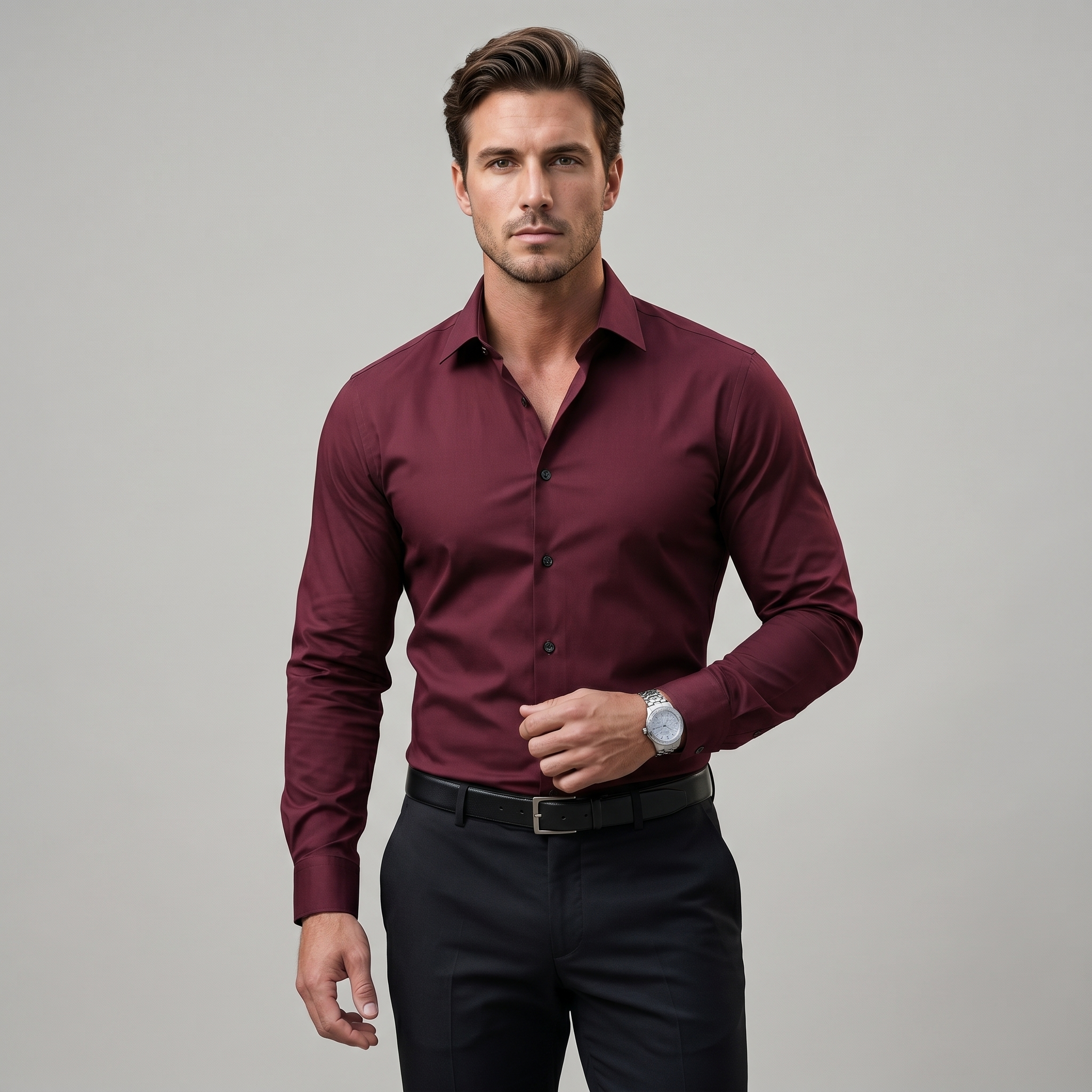 Elegant Men’s Long Sleeve Office Shirt