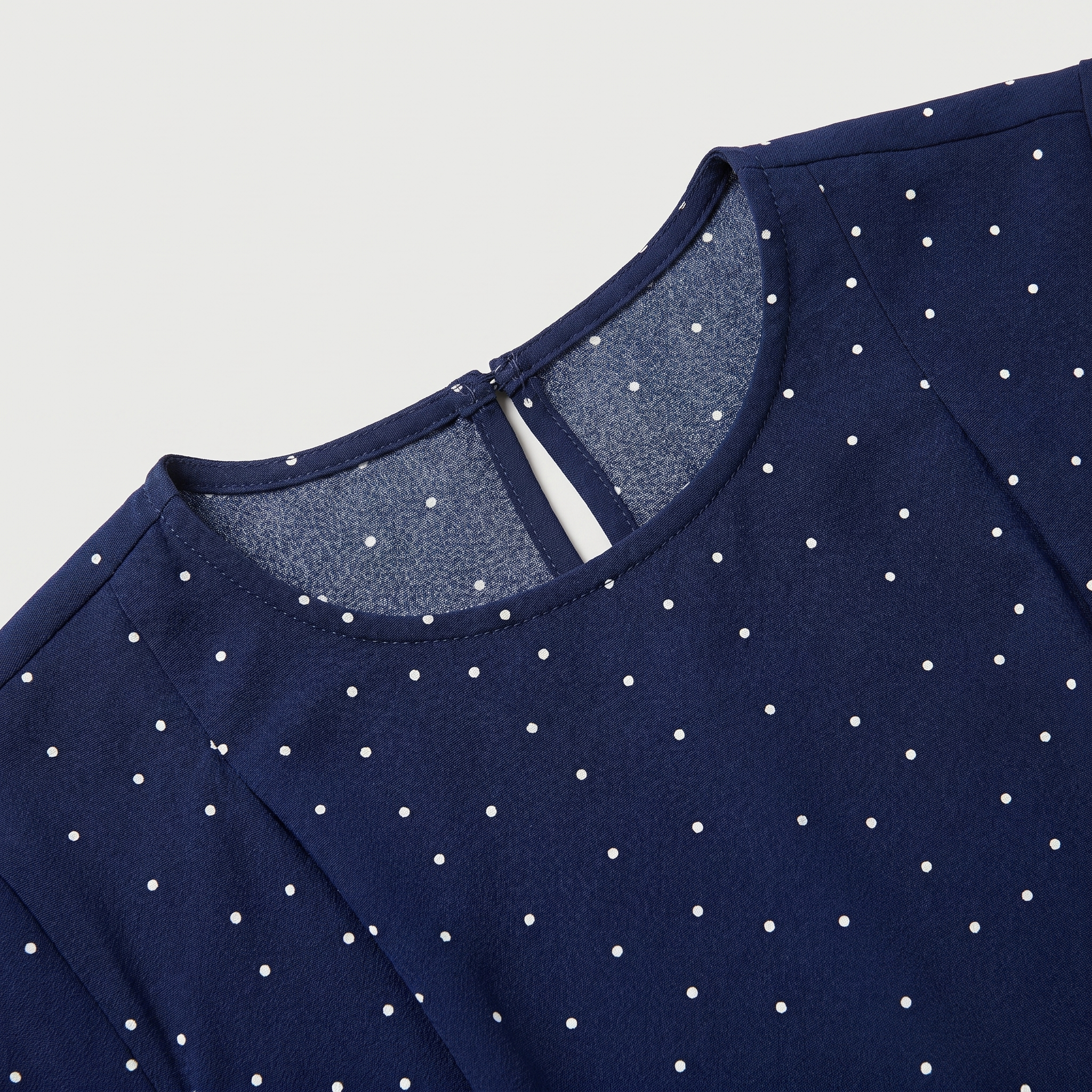 Navy Round Neck Polka Dot Cutout Midi Dress