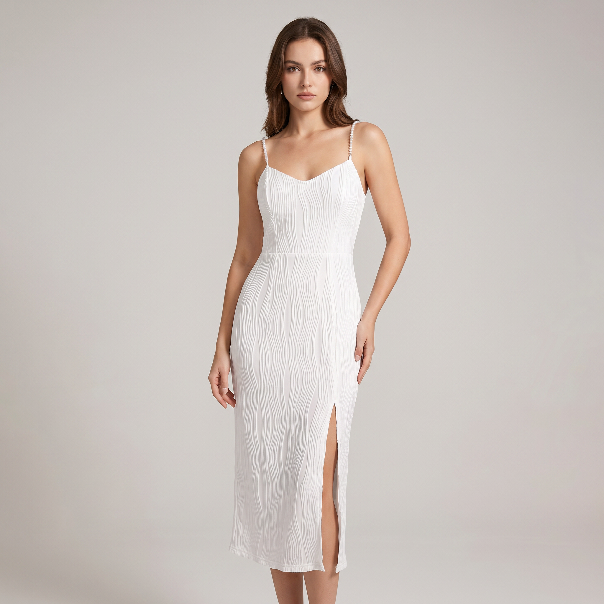 Formal Pearl Strap Midi Dress