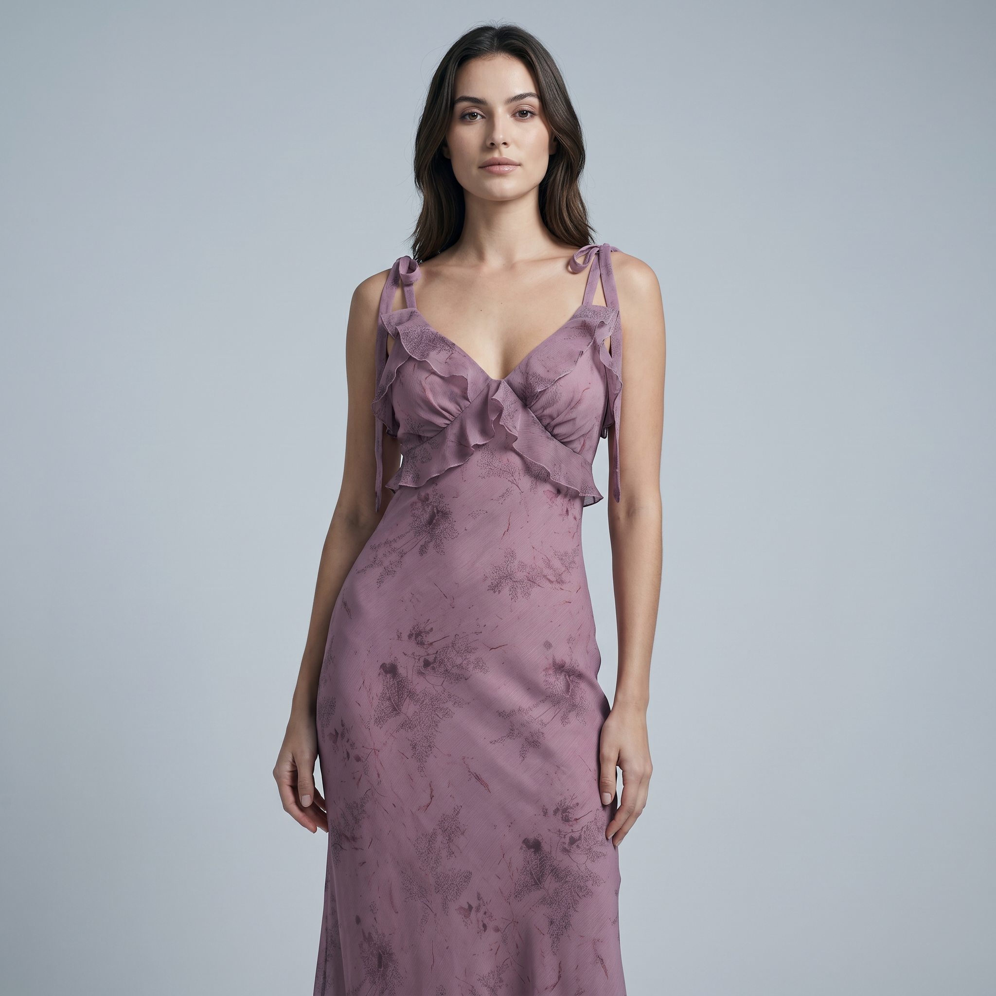 Ruffle Strap Floral Midi Dress