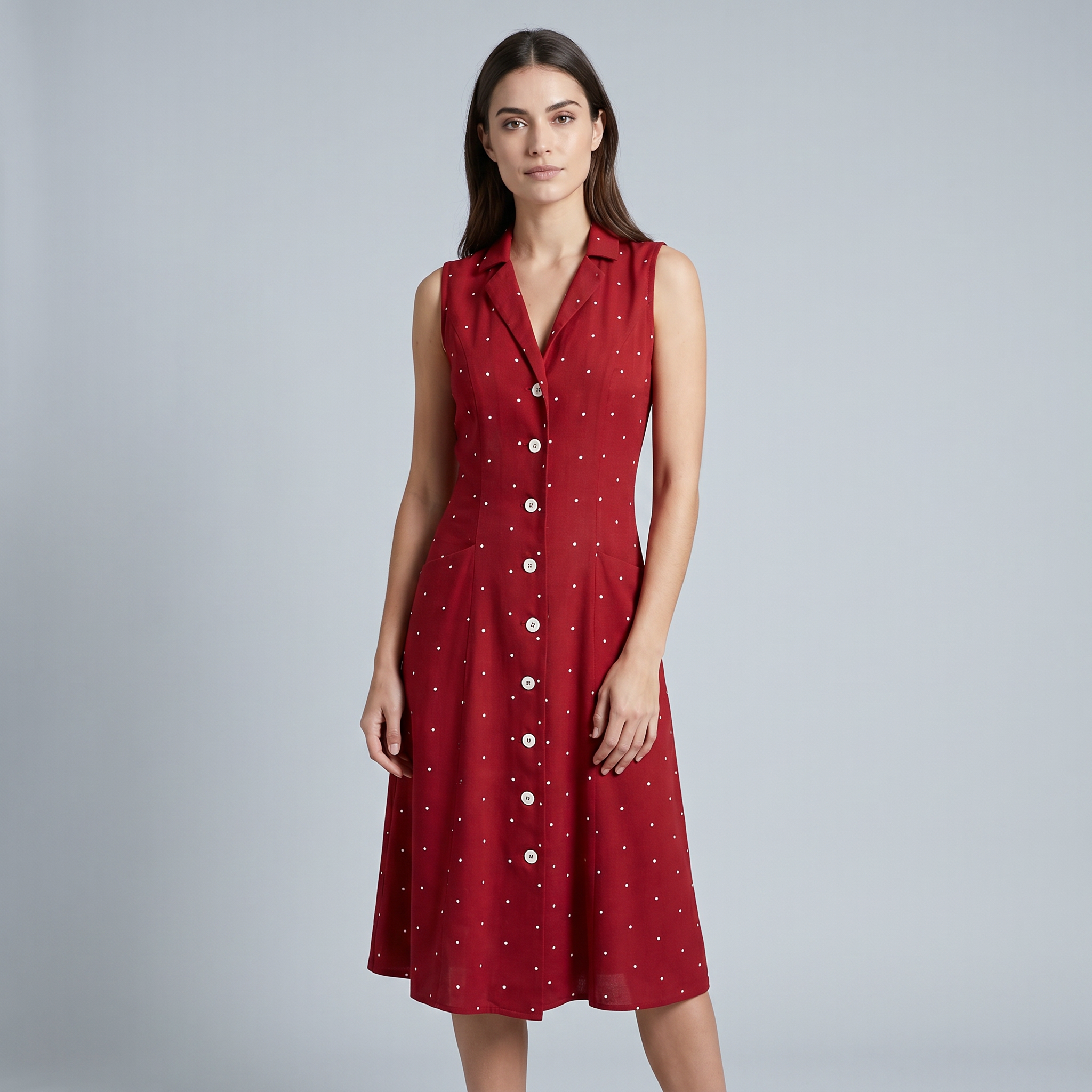 Red Polka Dot Tie Back Midi Dress