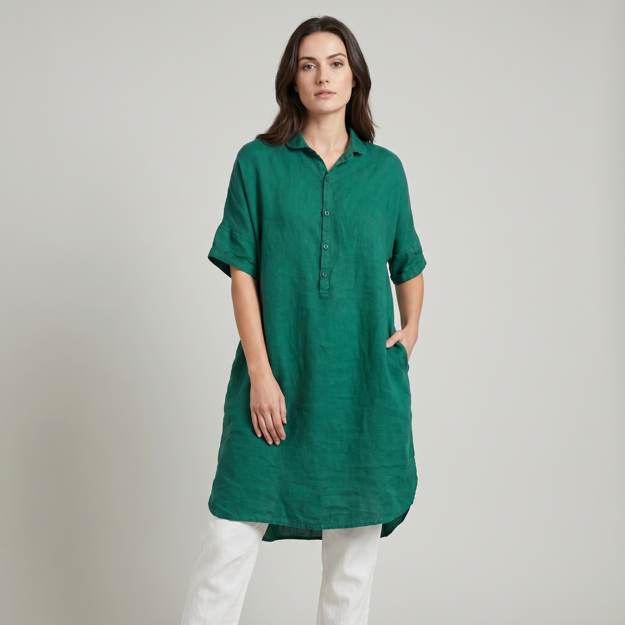 Relaxed Fit Jade Green Linen Maxi Dress