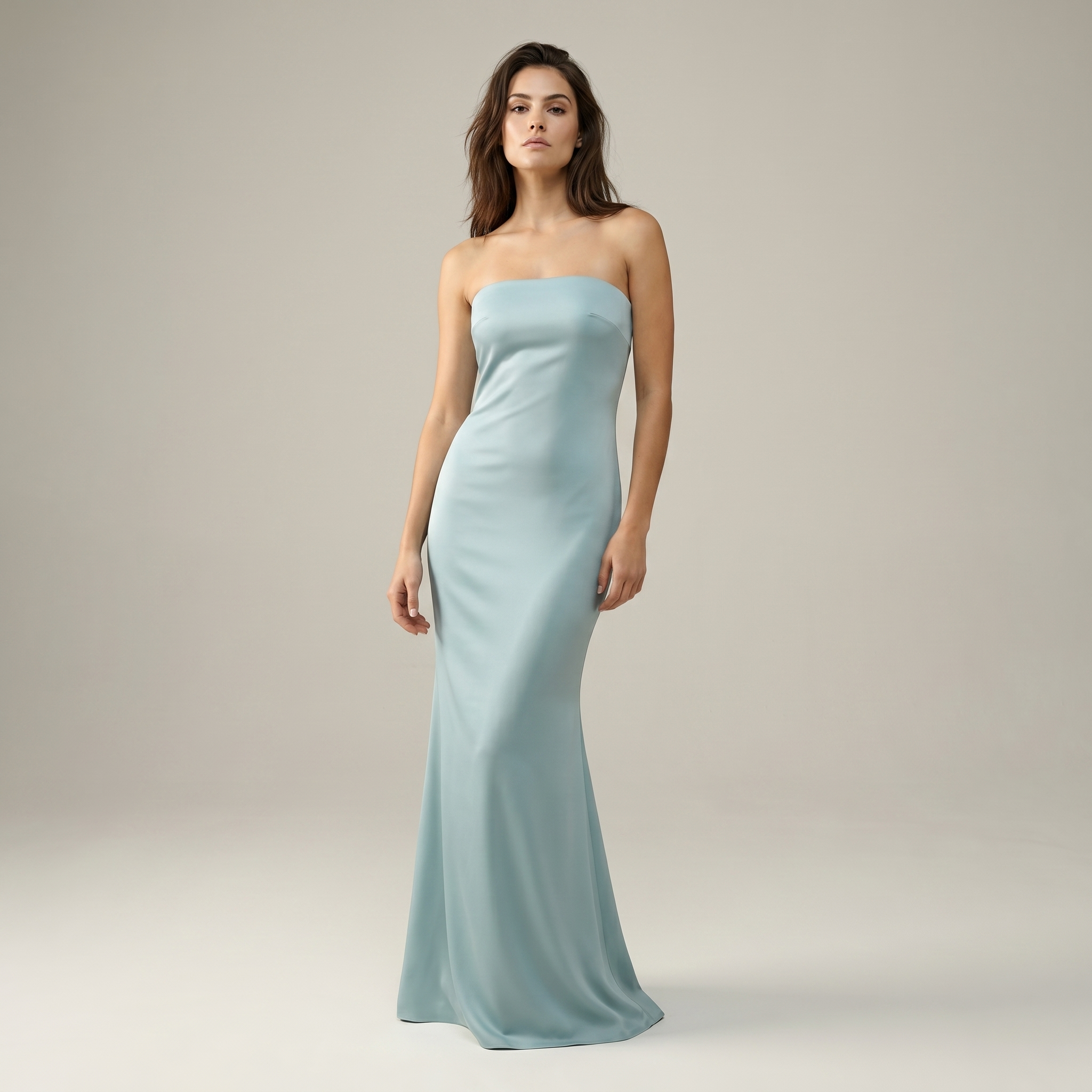 Grey Blue Satin Mermaid Bridesmaid Maxi Dress