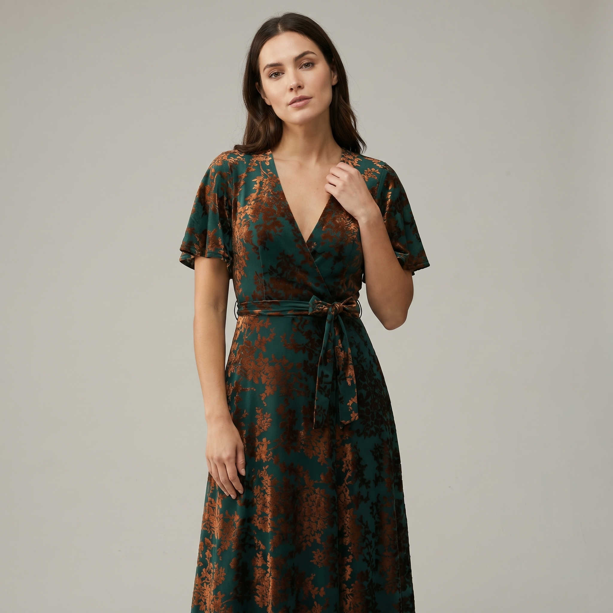Dark Green Burnout Velvet Floral Maxi Dress