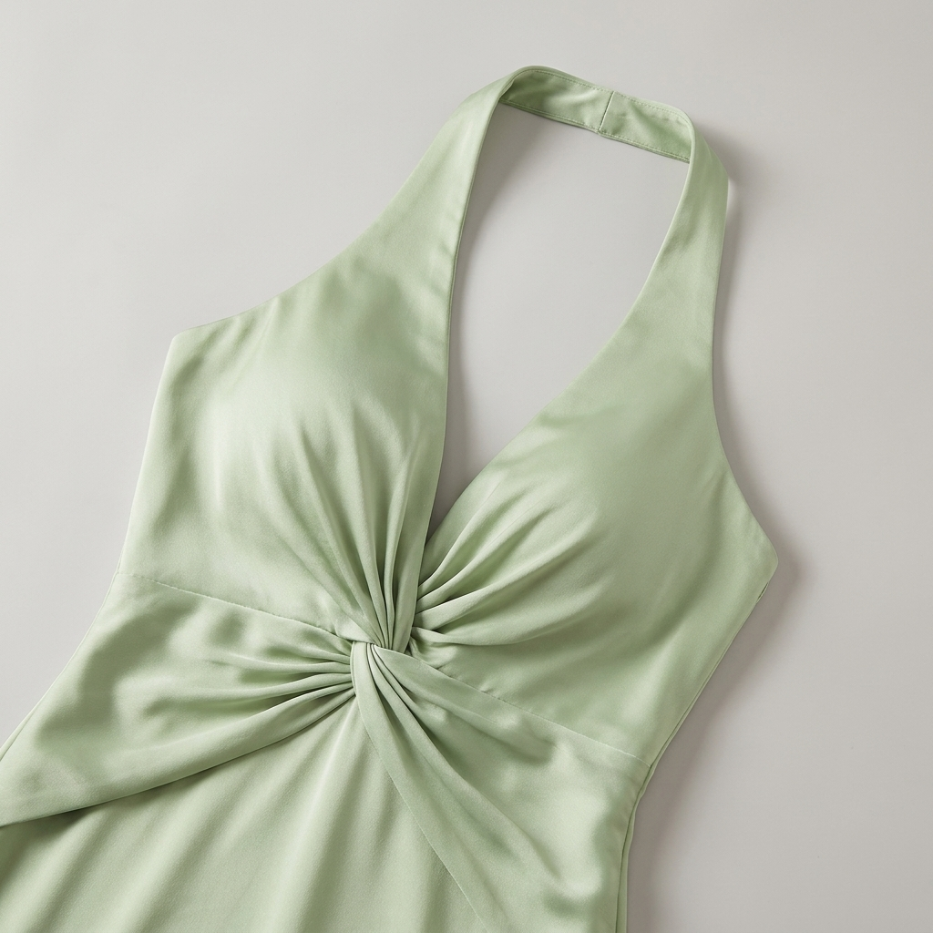 Dusty Sage Satin Halter Formal Maxi Dress