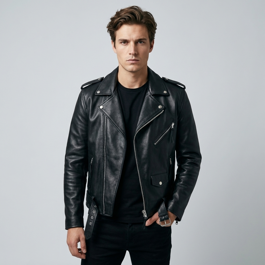Men's Leather Biker Jacket Tailored Fit